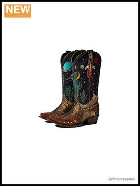 Leather Snip Toe Pull-On Boots Rocket Accent Western Women's